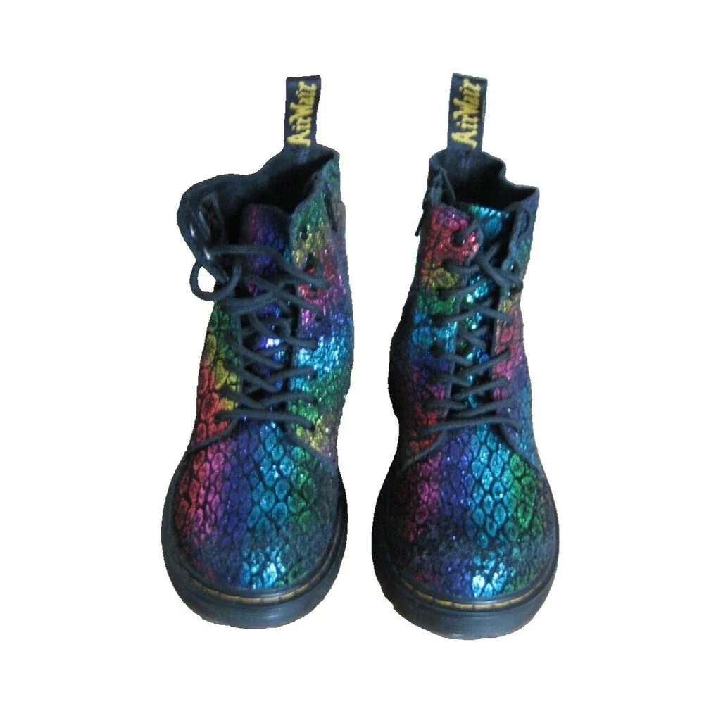 Dr. Martens 1460 Pascal Boots Girls Size 3 Metallic Black Rainbow 26197001